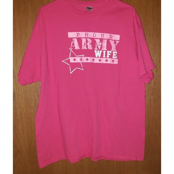 Womens Proud Army Wife XL gildan Graphic Tee Short Sleeve T-shirt Pink - Picture 2 of 7